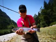 Eben, Otto and Andrew fly fishing Slovenia July, rainbow Soca